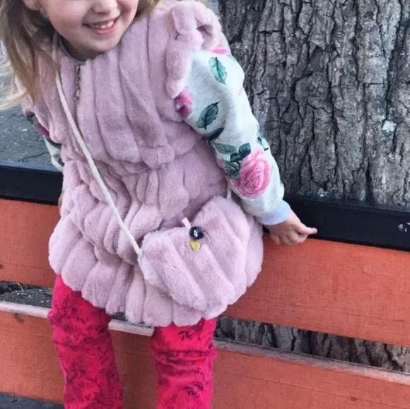 Last 2!Fur Vest With Purse Bag Outerwear Coat Girl - Picture 6 of 6